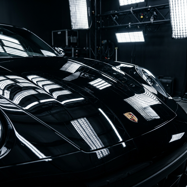 Mirror-like glossy paint reflection after ceramic coating detailing