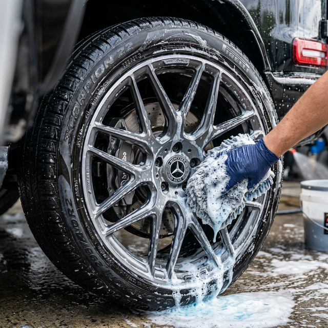 Thorough premium alloy wheel washing and decontamination